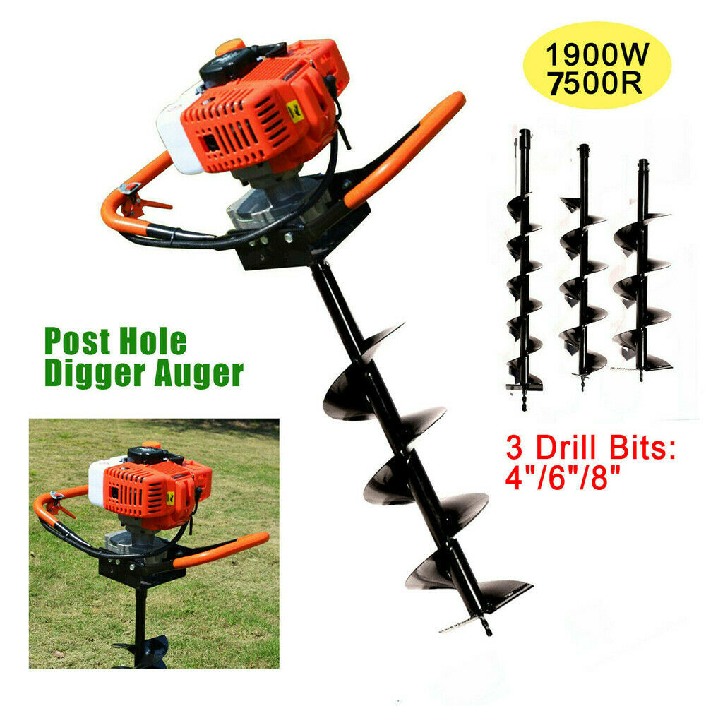 52CC 2.2HP Gas Powered Earth Auger Post Hole Digger +Drill Bits 4